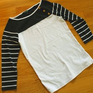 🛳Ralph Lauren Navy Blue and White Nautical Top